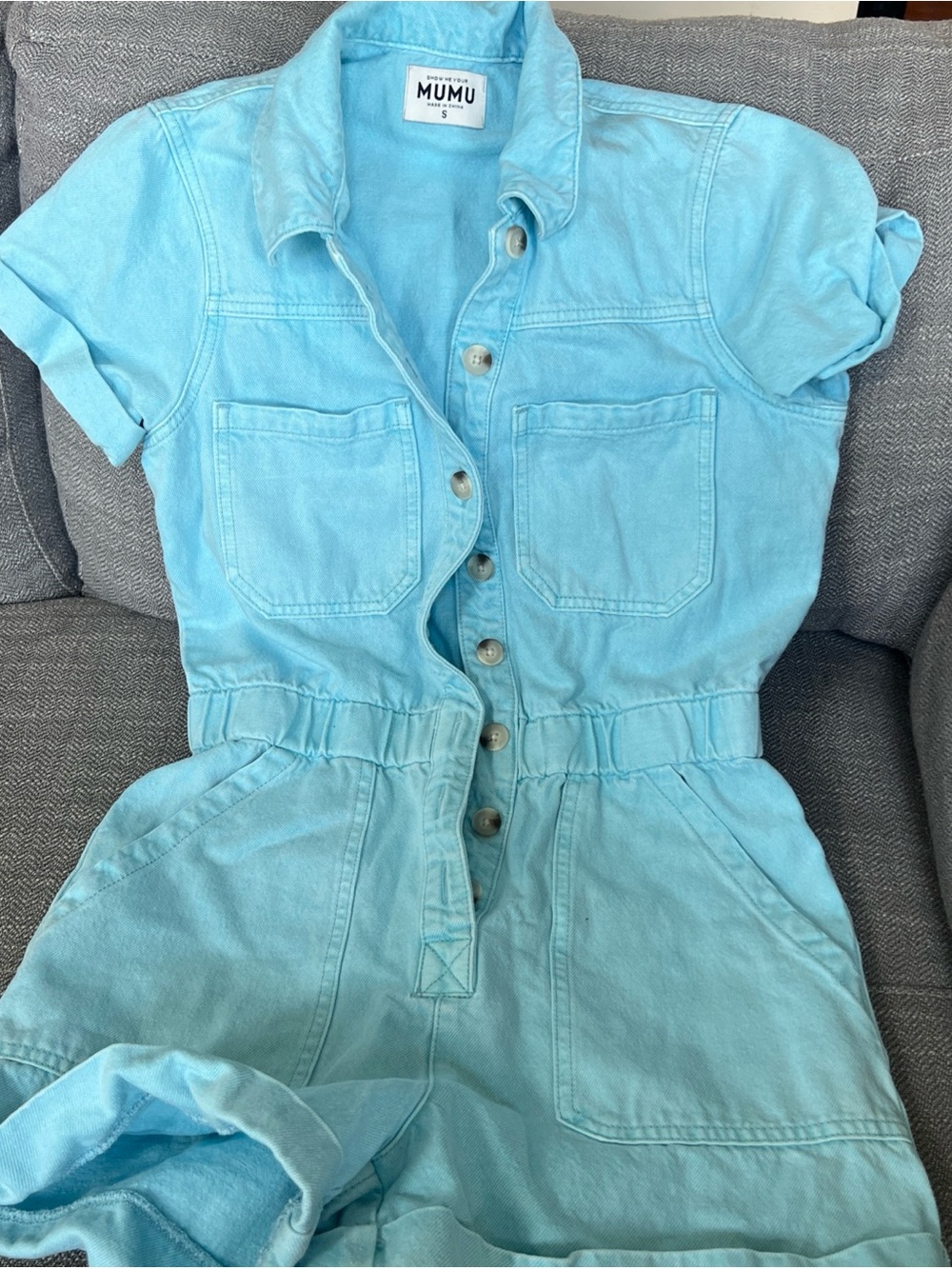 Show Me Your Mumu Denim Romper 1 Piece Shorts Blue Size Small Preowned